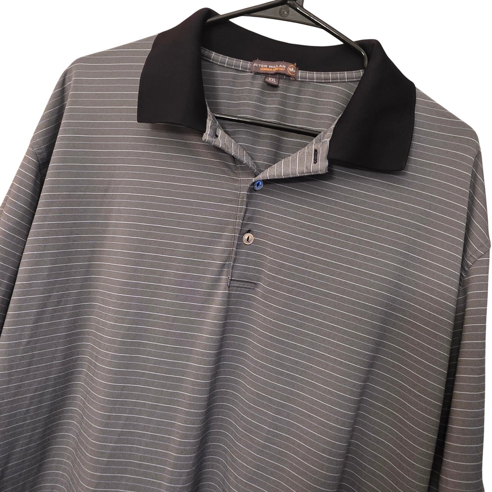Peter Millar Summer Comfort Polo Shirt Mens XXL Gray Striped Short Sleeve Golf